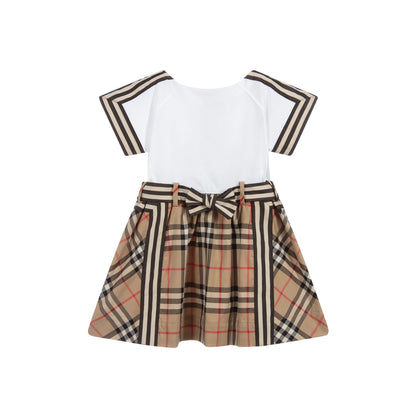 Baby Girls Beige & White Check Cotton Dress