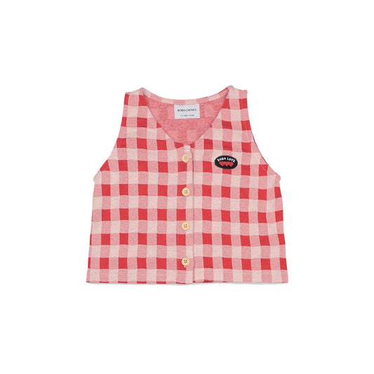 Girls Red Check Button Cotton Top
