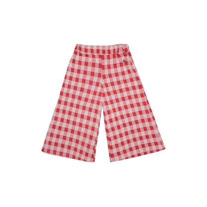 Girls Red Check Cotton Trousers