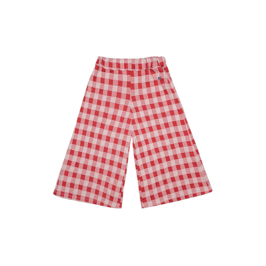 Girls Red Check Cotton Trousers