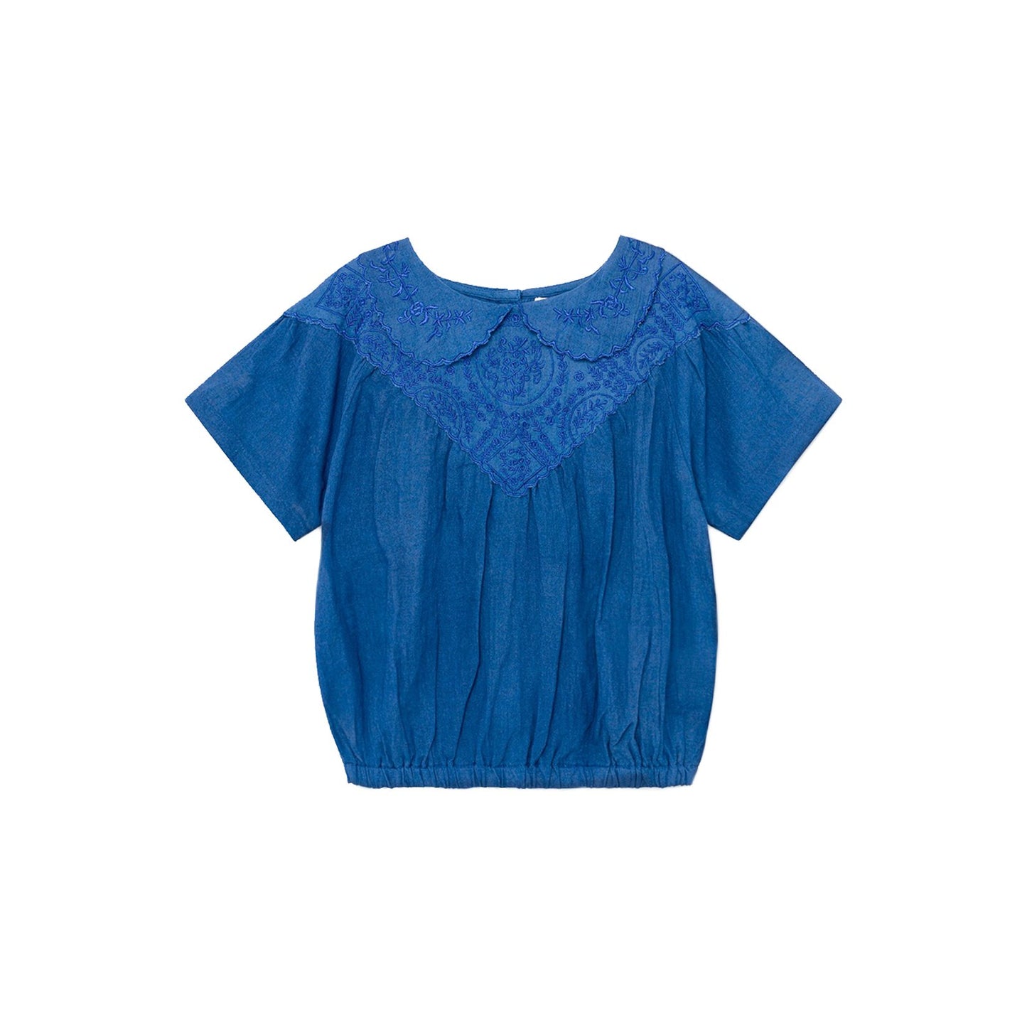 Girls Blue Embroidered Cotton Top