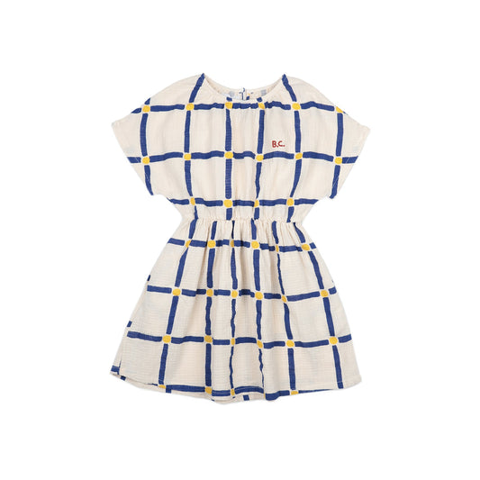 Girls White Check Cotton Dress