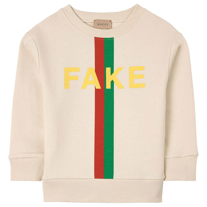 Boys & Girls White Striped Cotton Sweatshirt