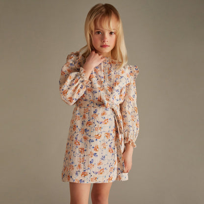 女童米色碎花棉连衣裙