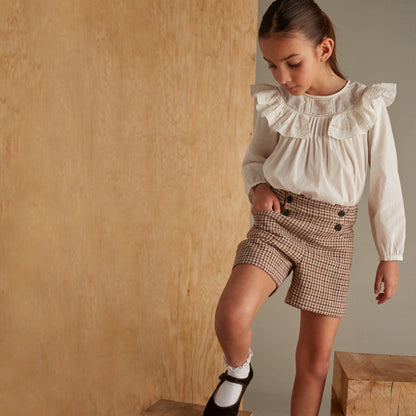 女童淡紫色格子短裤