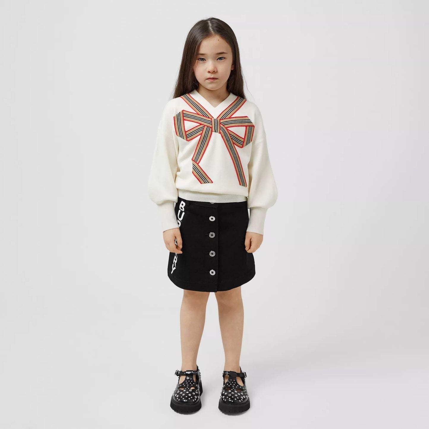 Girls Ivory Bow Jumper