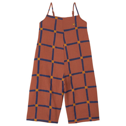 Girls Mauve Check Cotton Jumpsuit