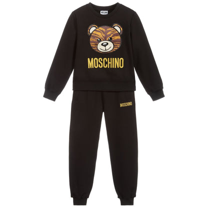 Girls Black Teddy Logo Tracksuit