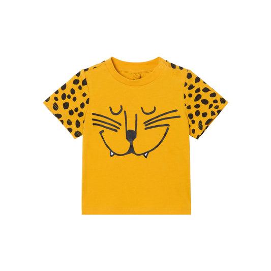 Baby Boys Burnt Orange Cat Face T-Shirt