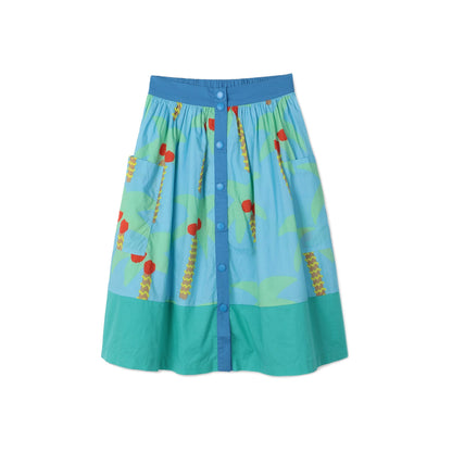 Girls Blue Palm Trees Cotton Skirt
