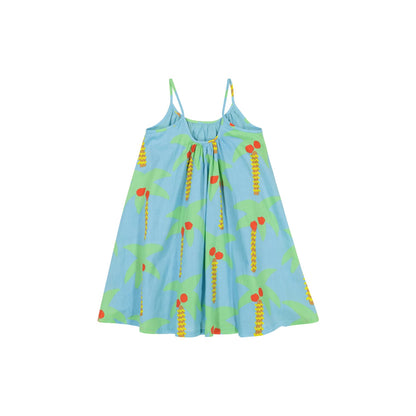Girls Blue Palm Trees Cotton Dress