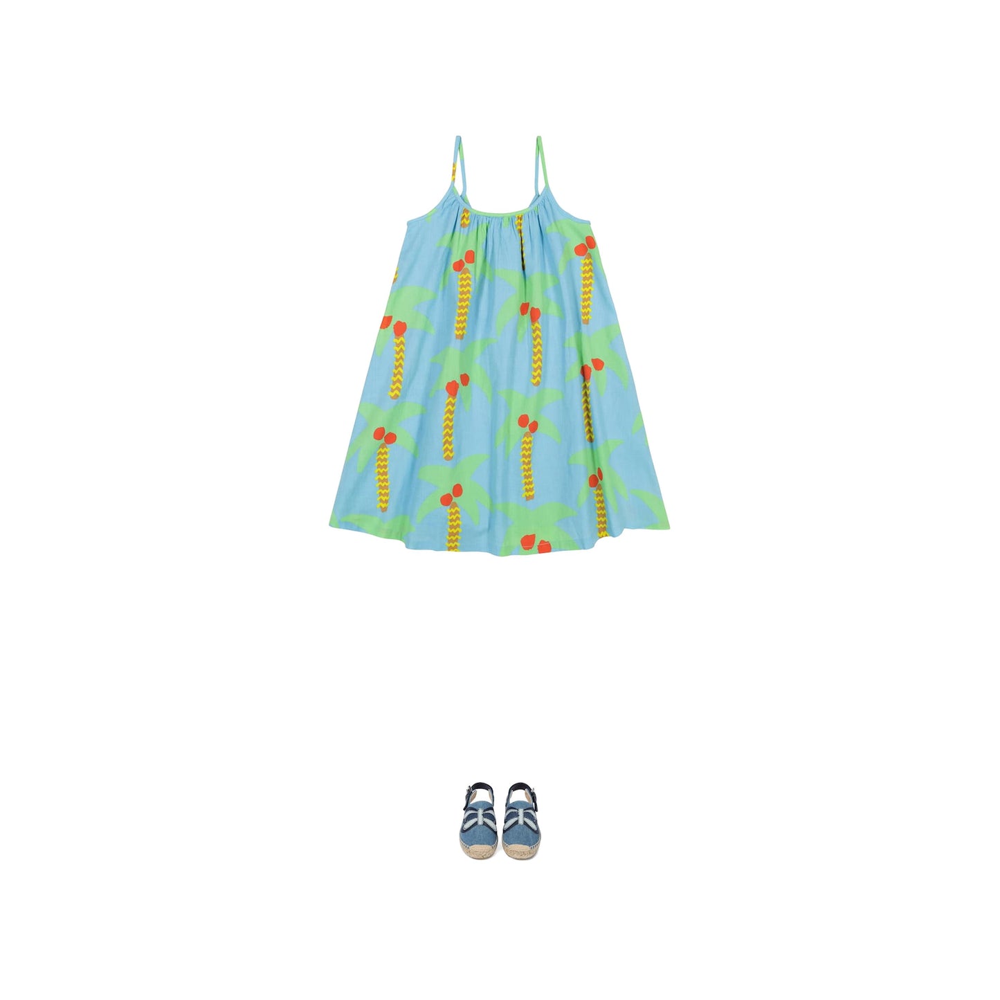Girls Blue Palm Trees Cotton Dress