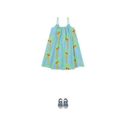 Girls Blue Palm Trees Cotton Dress