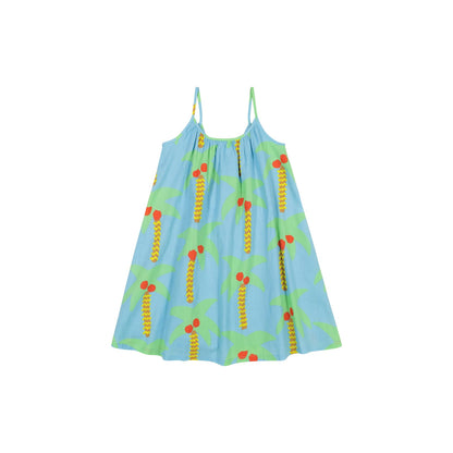 Girls Blue Palm Trees Cotton Dress